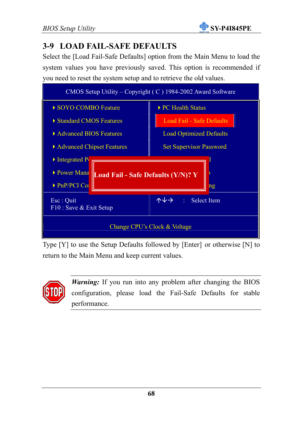 9 load fail-safe defaults | SOYO SY-P4I845PE User Manual | Page 72 / 95