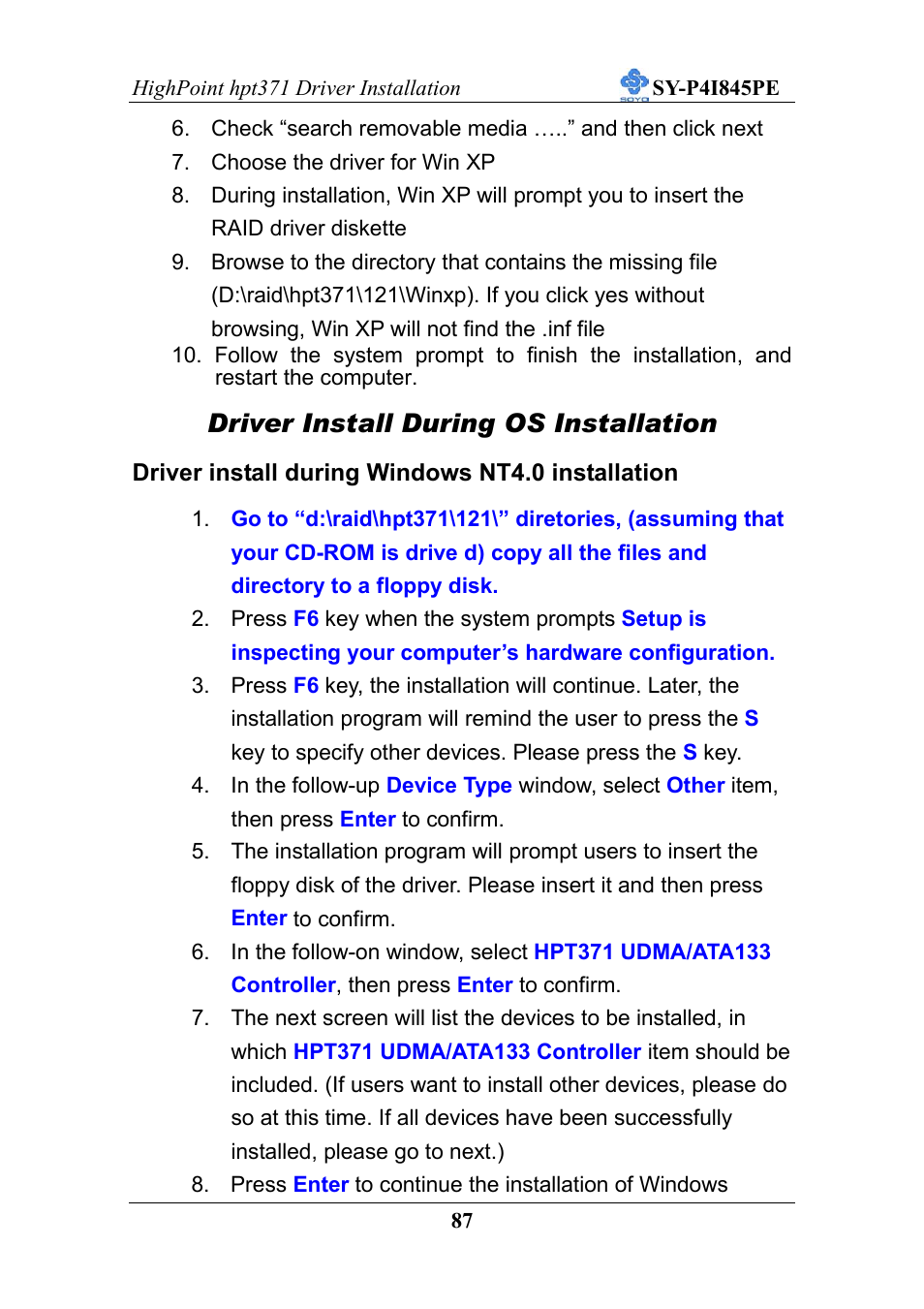 Driver install during os installation | SOYO SY-P4I845PE User Manual | Page 91 / 95