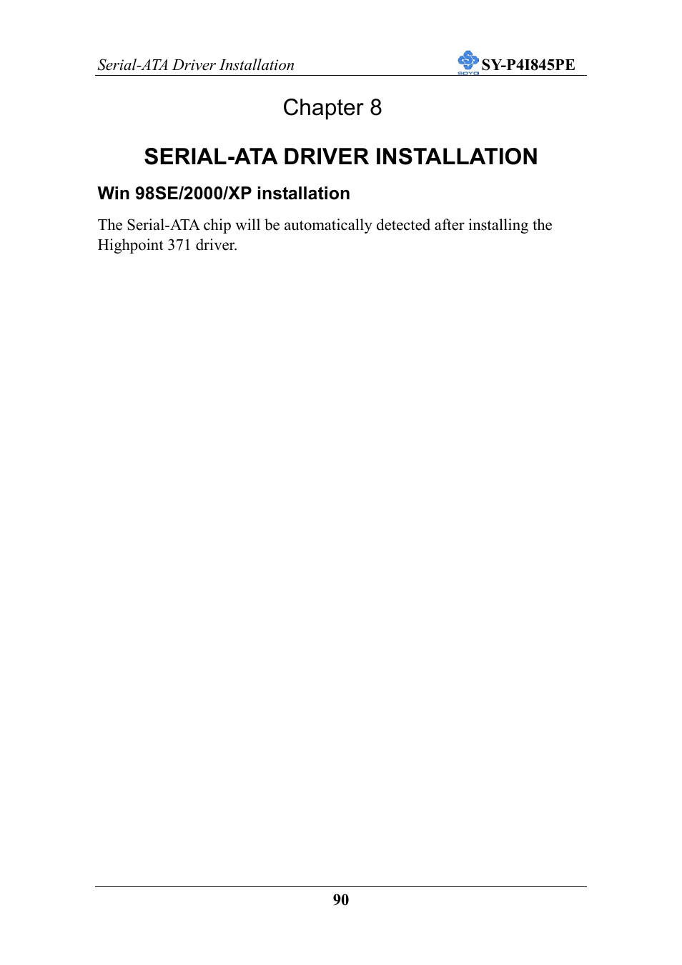 Chapter 8 serial-ata driver installation | SOYO SY-P4I845PE User Manual | Page 94 / 95