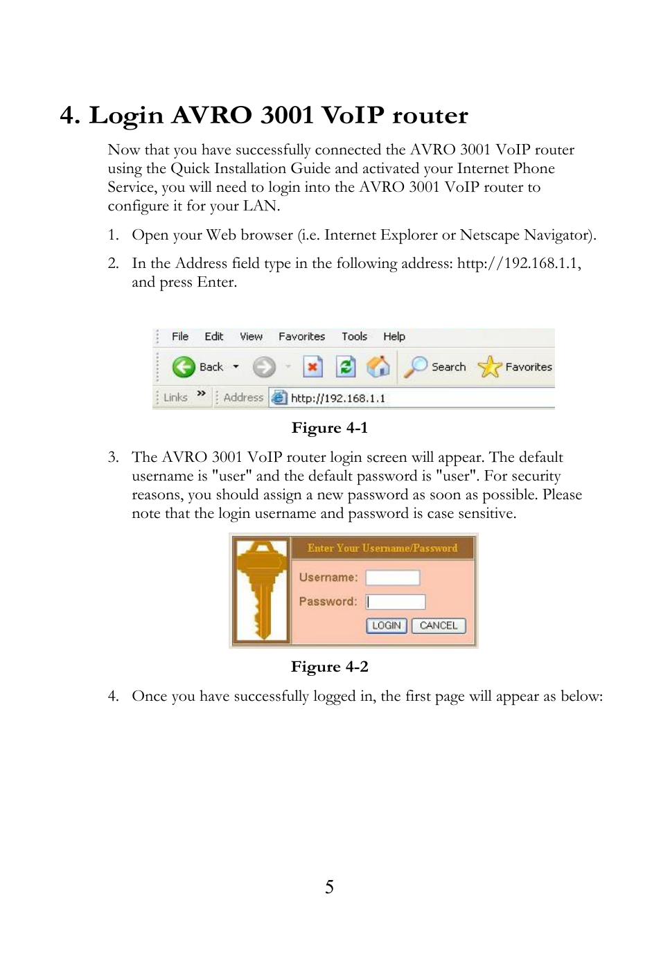 Login avro 3001 voip router | SOYO AVRO3001 User Manual | Page 8 / 40