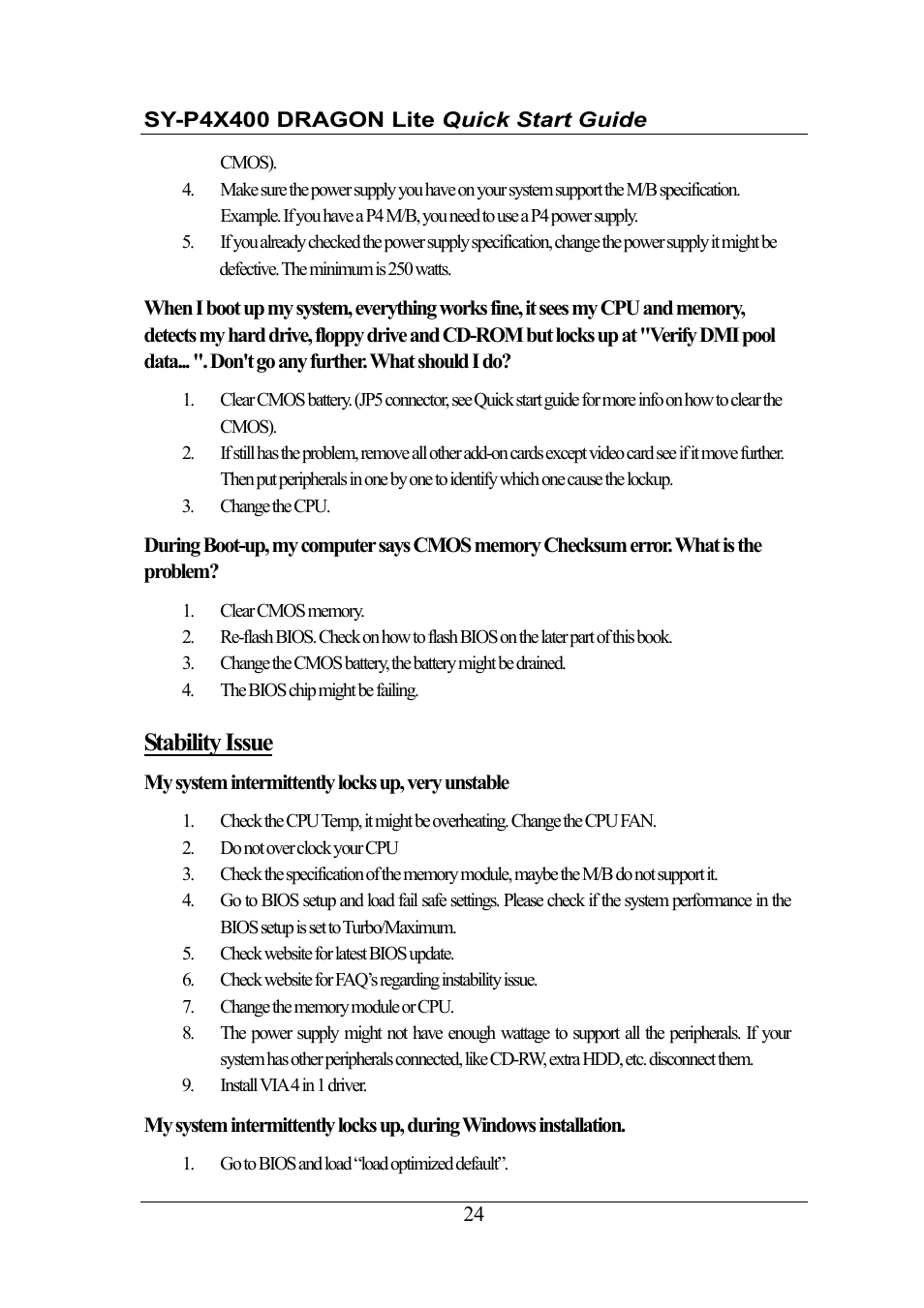 Stability issue | SOYO SY-P4X400 User Manual | Page 24 / 30