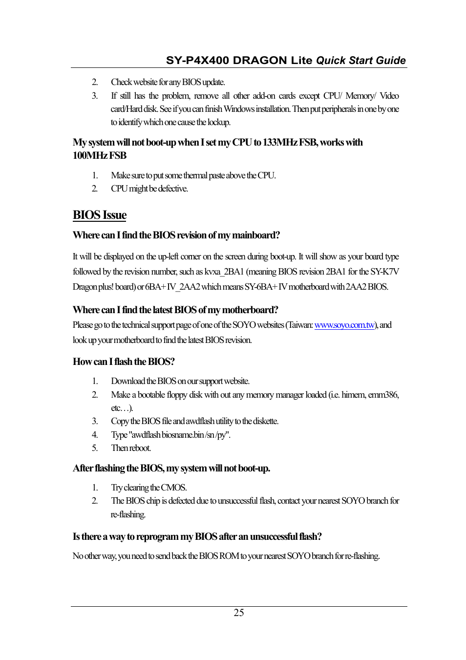 Bios issue | SOYO SY-P4X400 User Manual | Page 25 / 30