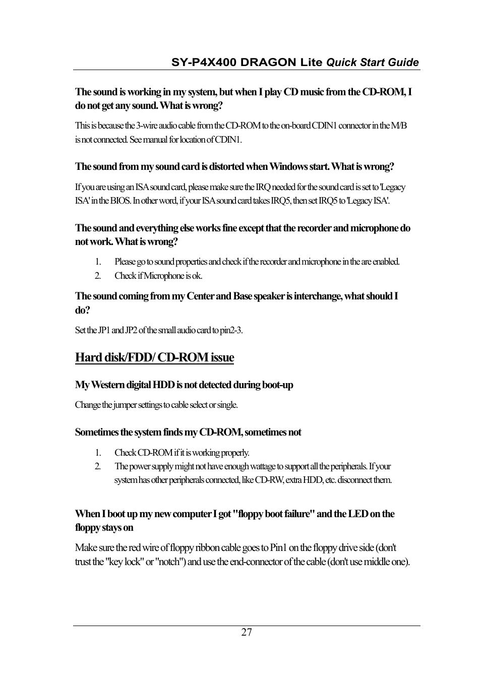Hard disk/fdd/ cd-rom issue | SOYO SY-P4X400 User Manual | Page 27 / 30