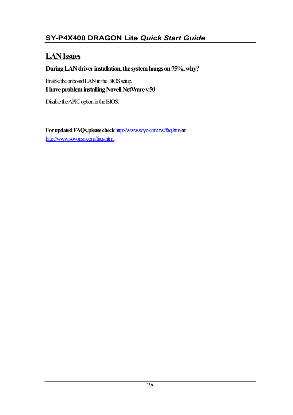 Lan issues | SOYO SY-P4X400 User Manual | Page 28 / 30