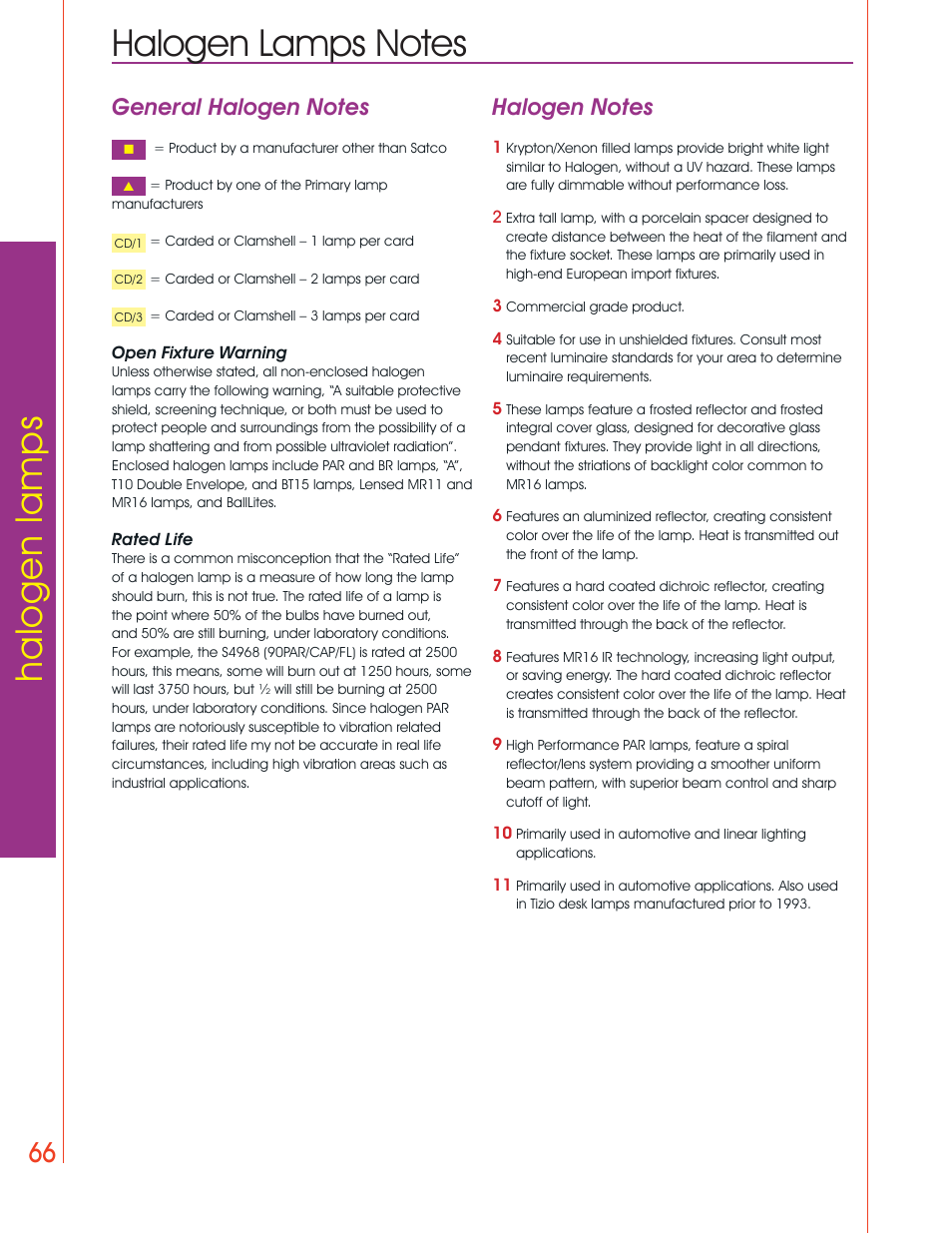 Halogen lamps notes, Halogen lamps | Satco Products Halogen Lamps User Manual | Page 28 / 28