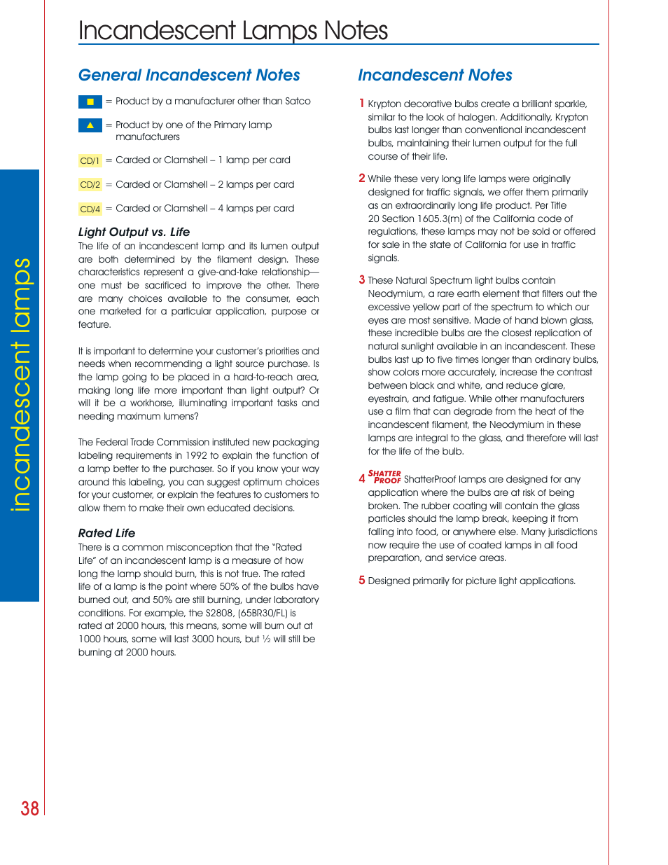 Incandescent lamp notes | Satco Products Incandescent Lamps User Manual | Page 34 / 34