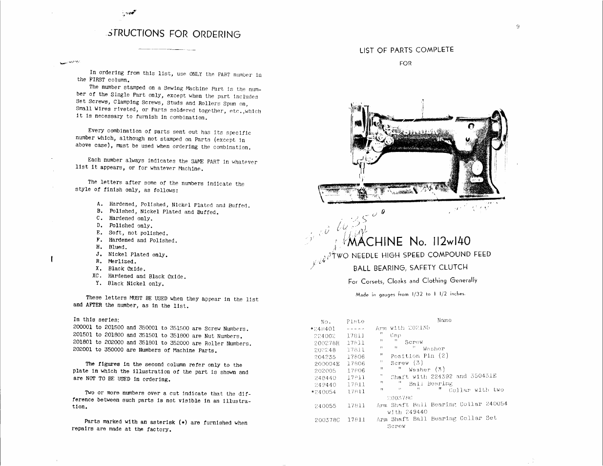 Tructions for ordering, Ine no. ii2wl40 | SINGER 112W140 User Manual | Page 4 / 32