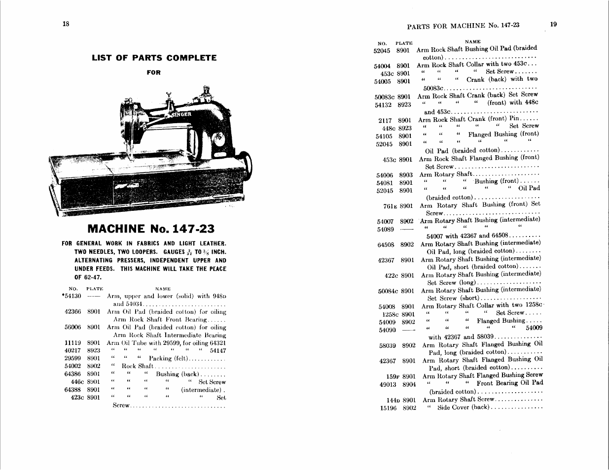 List of parts complete | SINGER 147-23 User Manual | Page 9 / 30