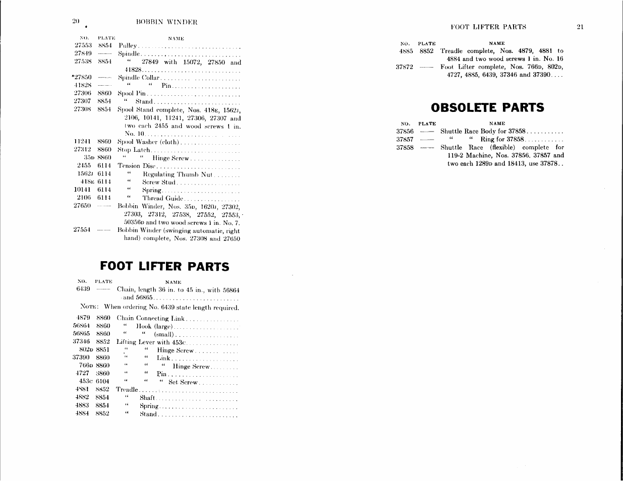 Foot lifter parts, Obsolete parts | SINGER 119-2 User Manual | Page 10 / 23