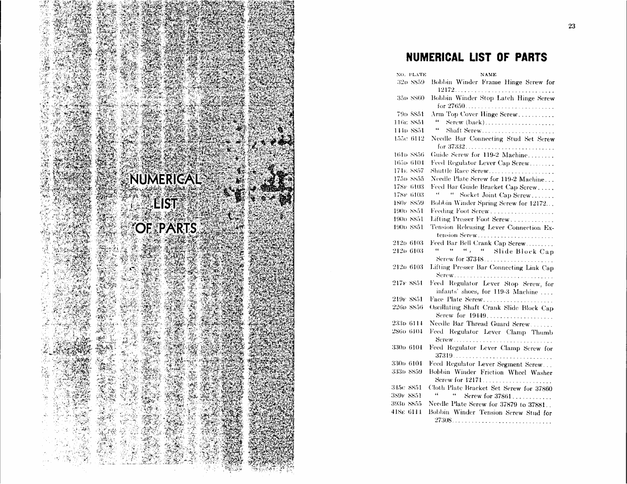 I cm >::' '»i, Numerical list of parts | SINGER 119-2 User Manual | Page 11 / 23