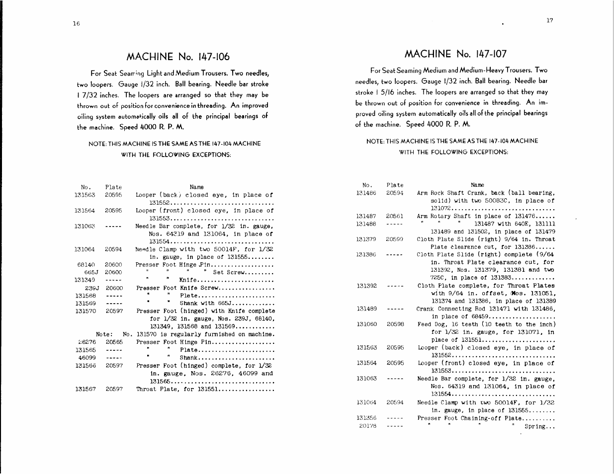 Machine no. 147-106, Machine no. 147-107, Machine no. 147-105 | Machine no | SINGER 147-106 User Manual | Page 9 / 34