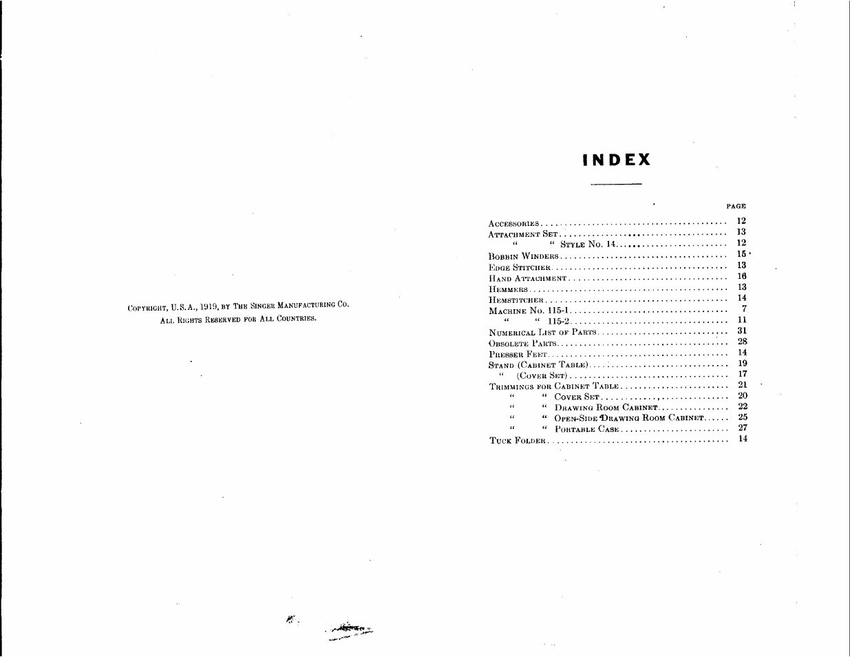 Index | SINGER 115-1 User Manual | Page 2 / 38