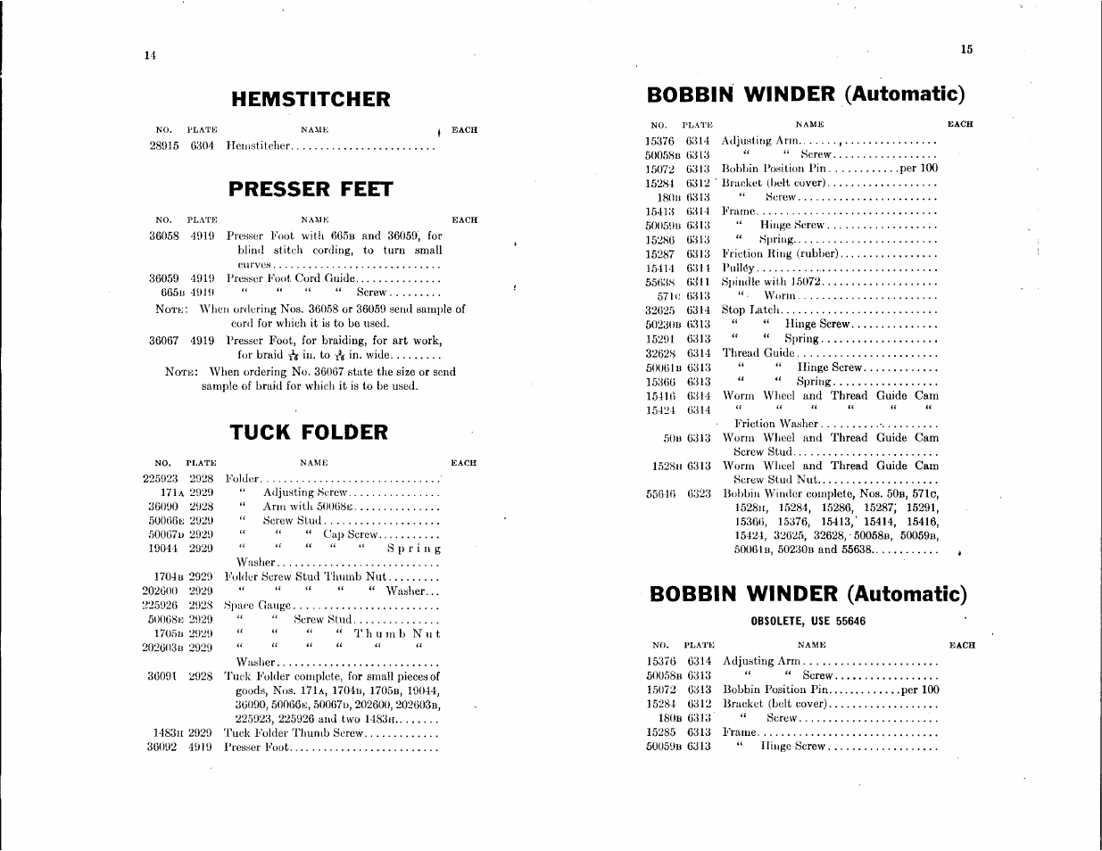 Hem stitcher, Presser feet, Tuck folder | Bobbin winder (automatic) | SINGER 115-1 User Manual | Page 7 / 38