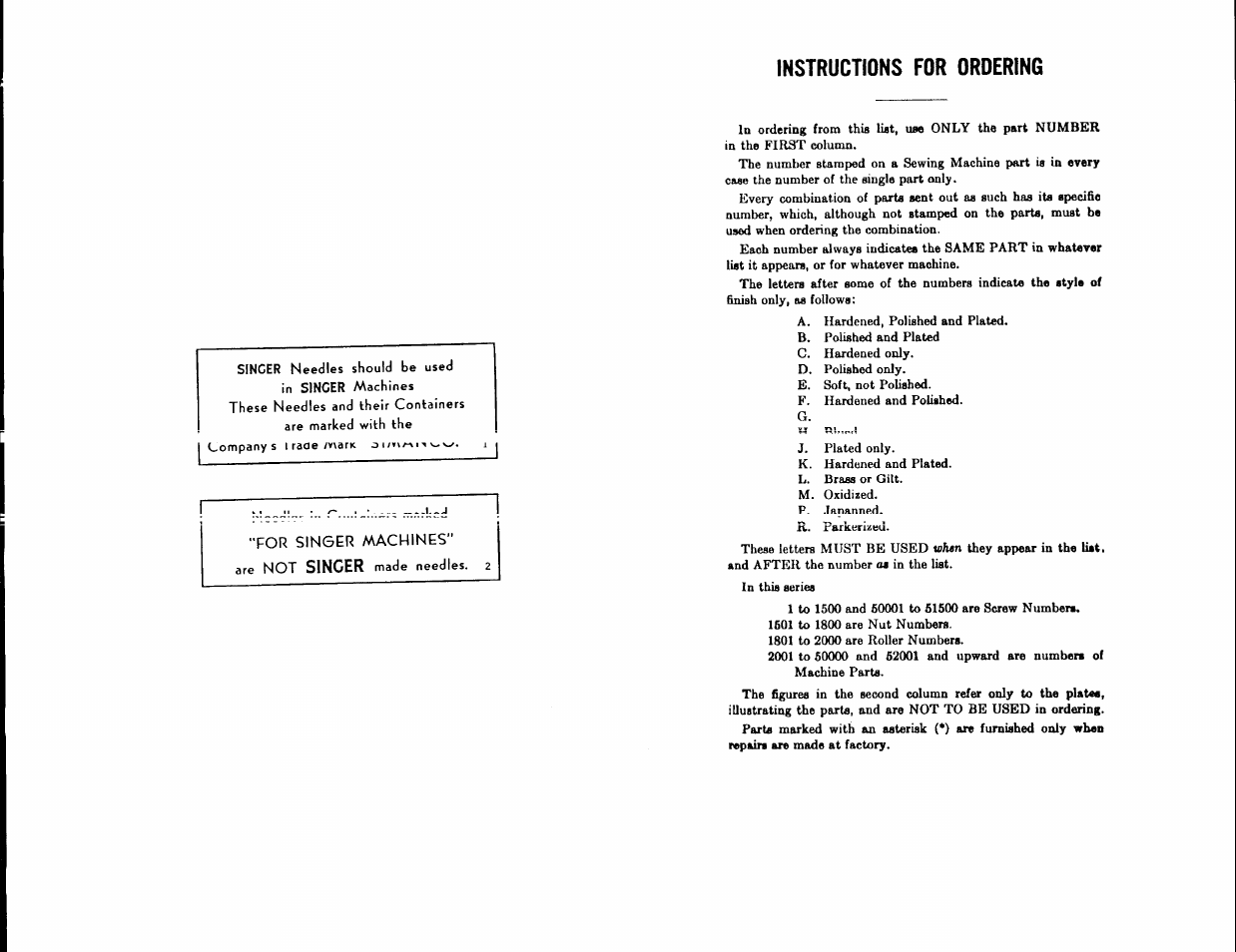 Instructions for ordering | SINGER 114-3 User Manual | Page 3 / 29