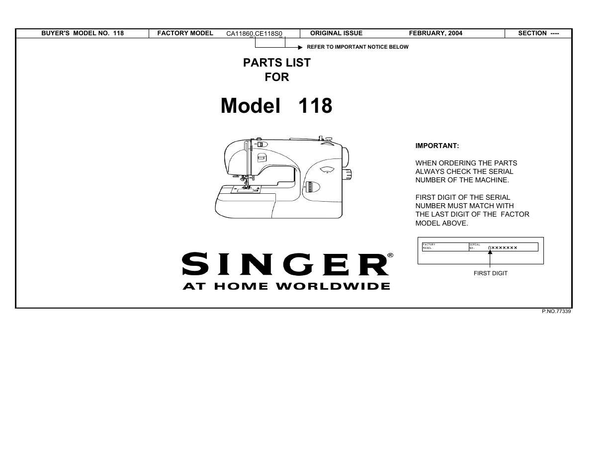 SINGER 118 User Manual | 16 pages