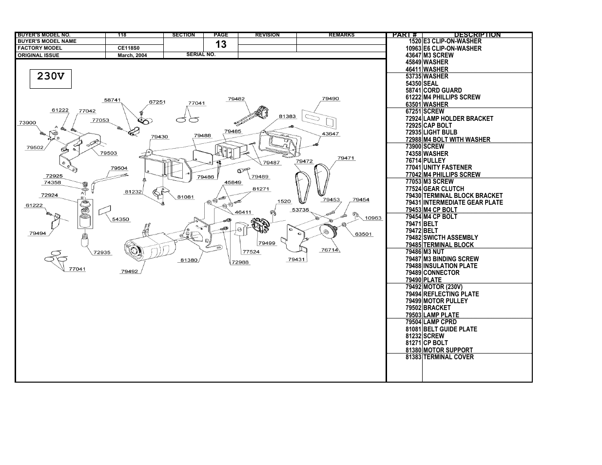 230v | SINGER 118 User Manual | Page 13 / 16