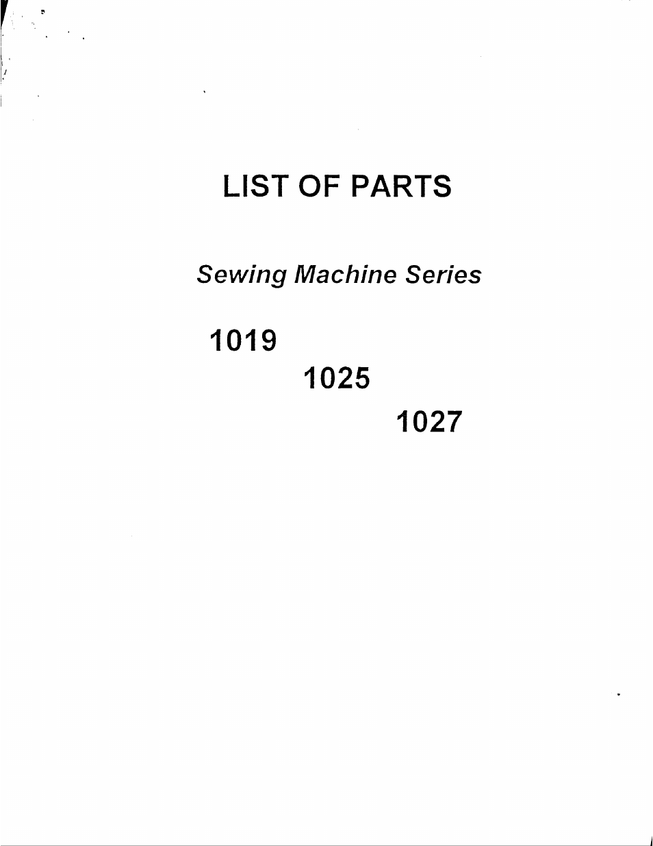 List of parts | SINGER 1019 User Manual | Page 2 / 36