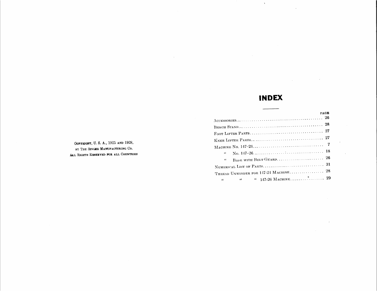 Index | SINGER 147-24 User Manual | Page 2 / 37