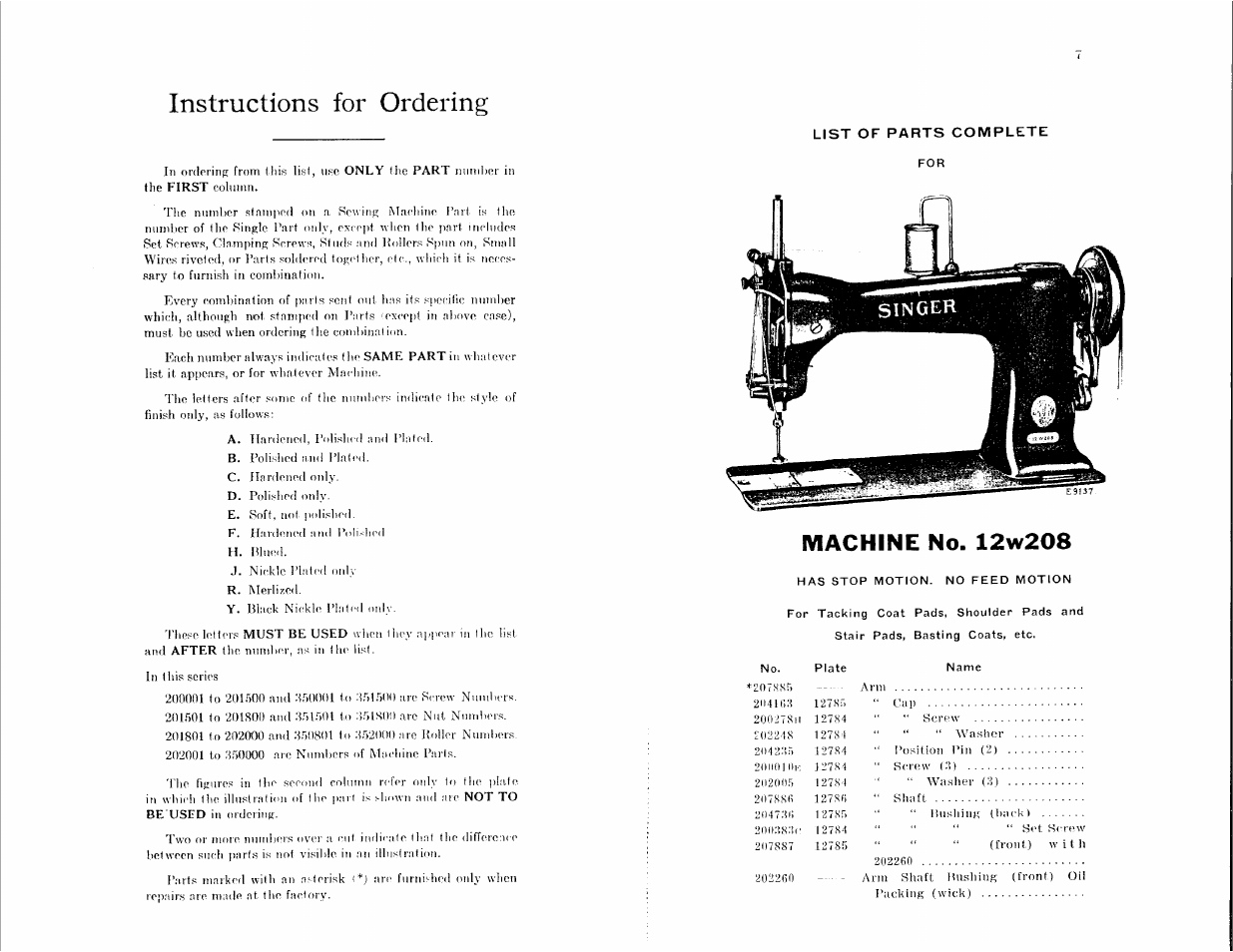 Machine no. 12w208, Instructions for ordering | SINGER 12W209 User Manual | Page 3 / 25