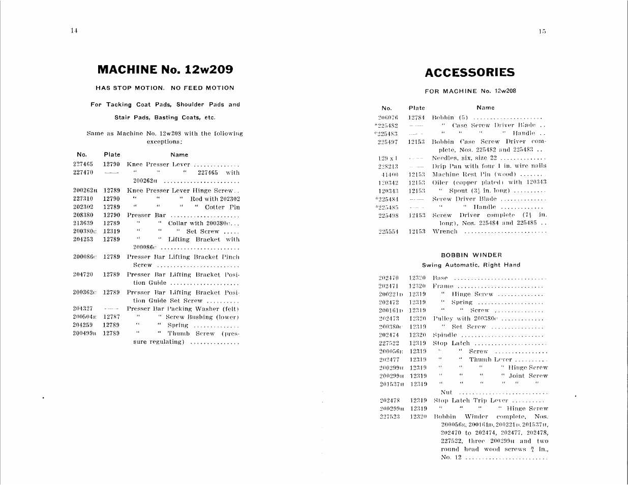 Machine no. 12w209, Accessories | SINGER 12W209 User Manual | Page 7 / 25