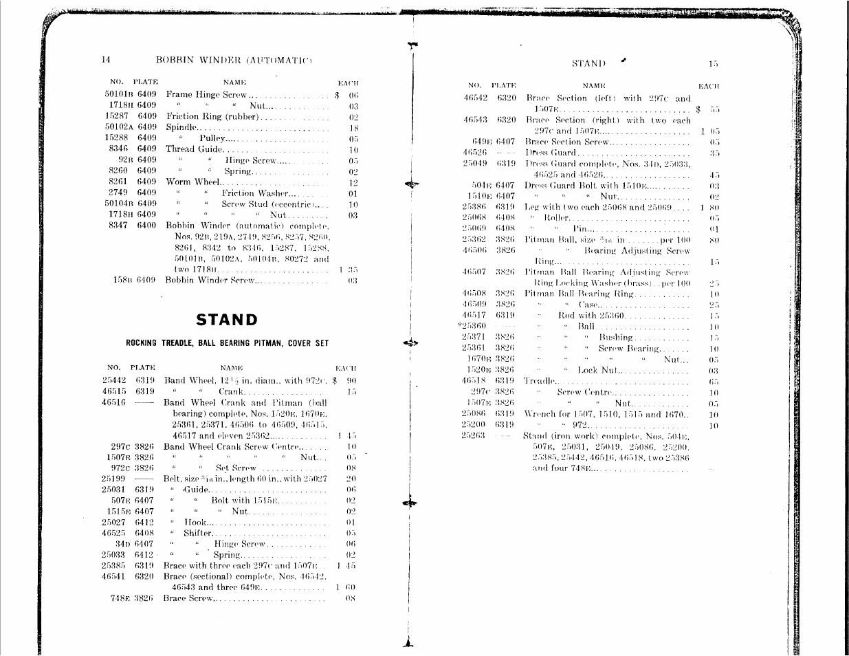 Stand, Rockins treadle, ball bearing pitman, cover set | SINGER 128-4 User Manual | Page 7 / 25