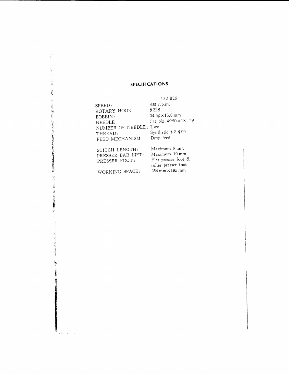 Specifications | SINGER 132B26 User Manual | Page 2 / 9
