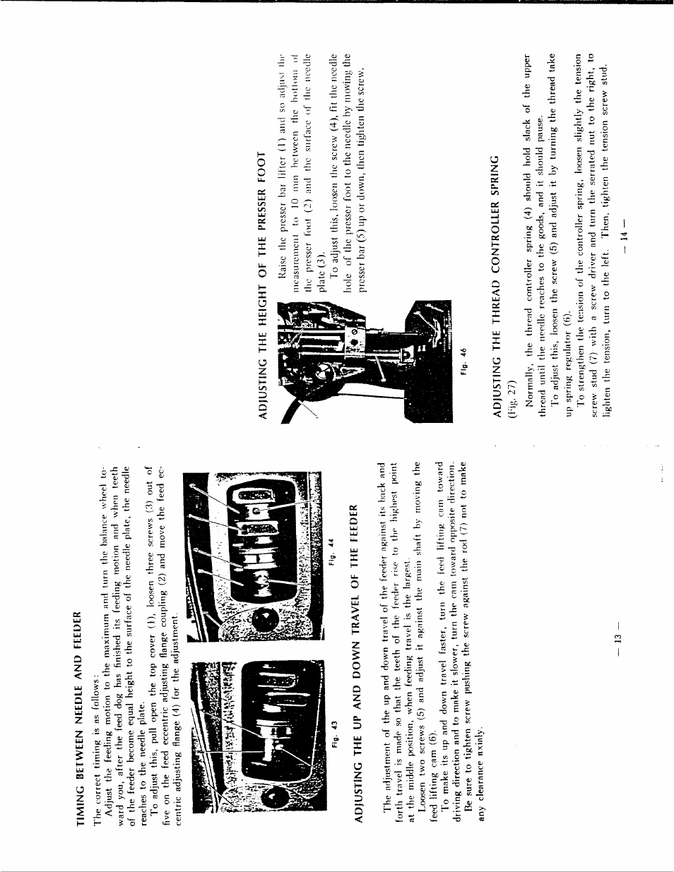 Adjusting the up and down travel of the feeder, Adjusting the thread controller spring, Fig, 27) | SINGER 132B26 User Manual | Page 9 / 9