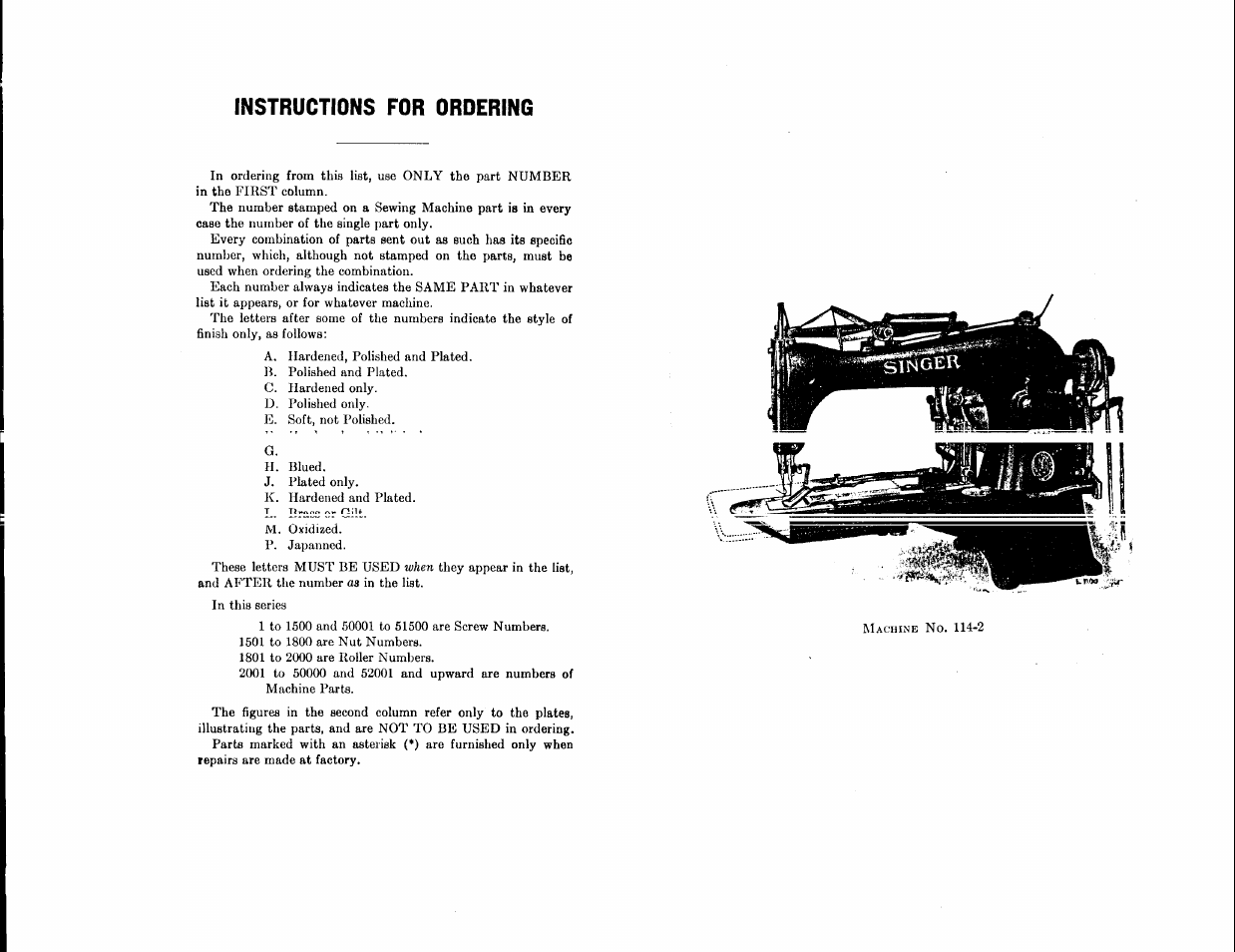 Instructions for ordering | SINGER 114-20 User Manual | Page 2 / 36