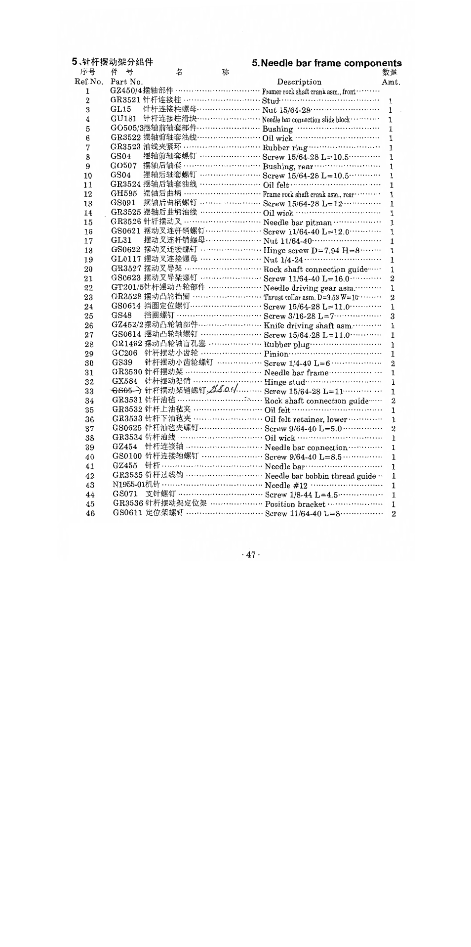 Needle bar frame components | SINGER 1371A2 User Manual | Page 54 / 86