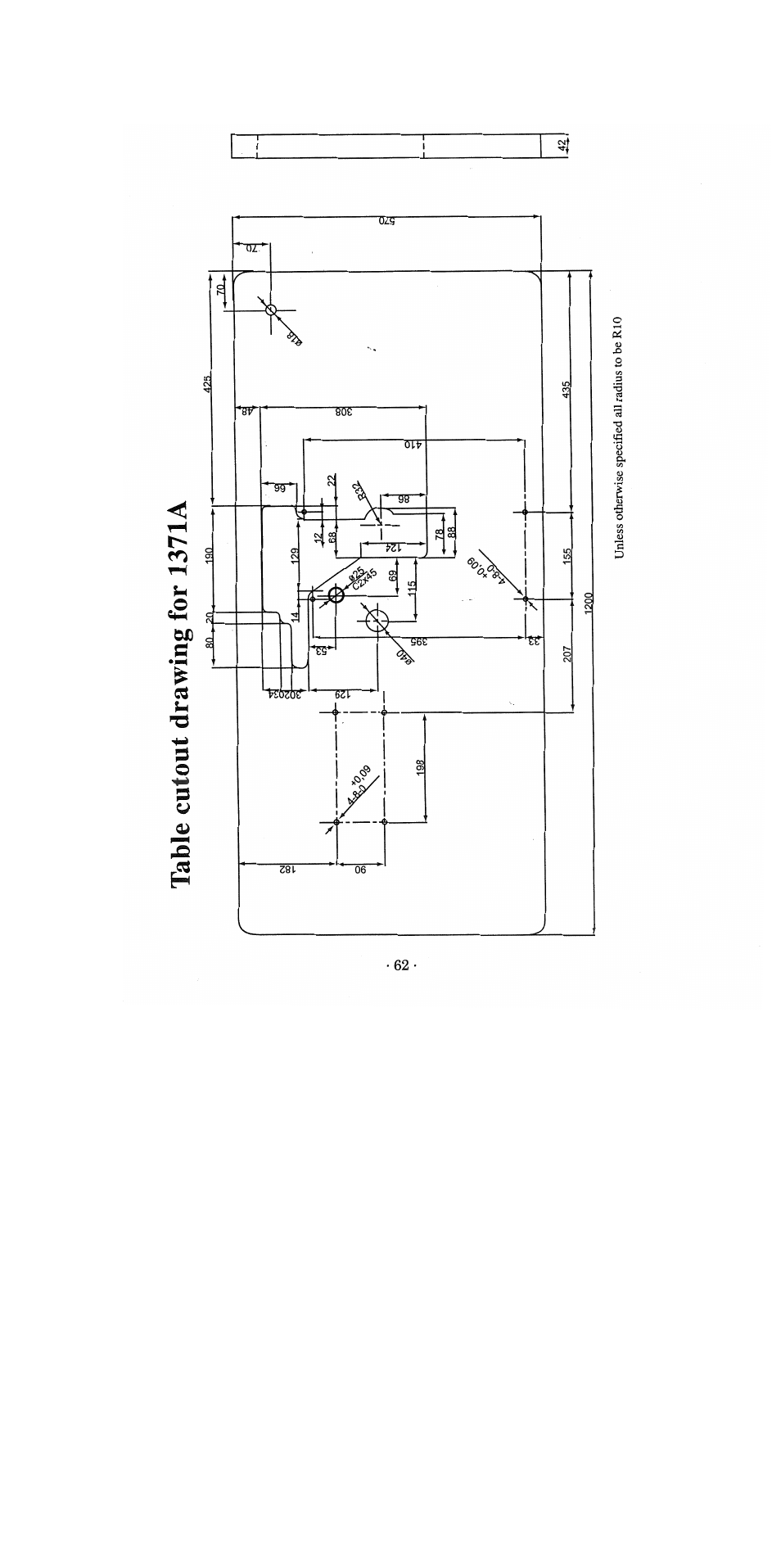 Table cutout drawing for 1371a | SINGER 1371A2 User Manual | Page 83 / 86