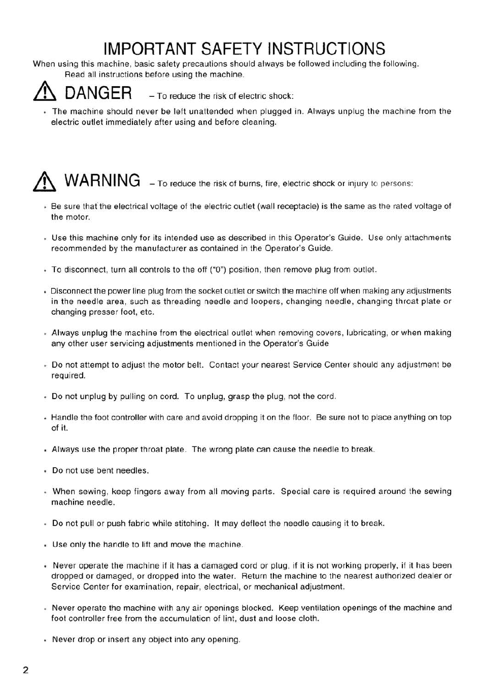 Important safety instructions, A danger, A warning | SINGER 14SH754/14CG754 User Manual | Page 3 / 53