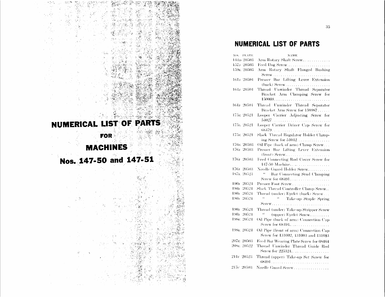 Numerical list of parts, Umerical, Bisr | Arts | SINGER 147-51 User Manual | Page 18 / 39