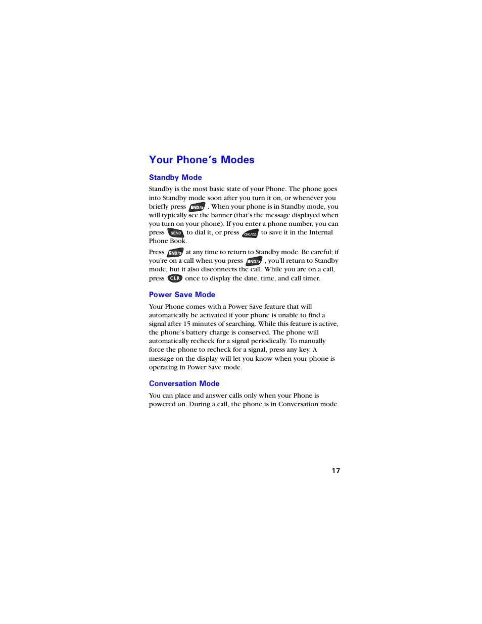 Your phone’s modes, Standby mode, Power save mode | Conversation mode, Qwt 2jqpg u /qfgu | Samsung SCH-3550 User Manual | Page 29 / 110