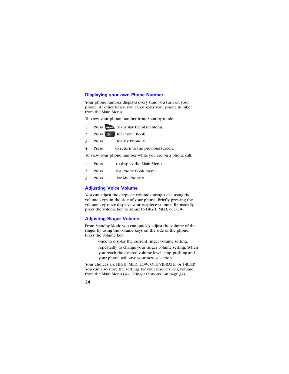 Displaying your own phone number, Adjusting voice volume, Adjusting ringer volume | Samsung SCH-3550 User Manual | Page 36 / 110