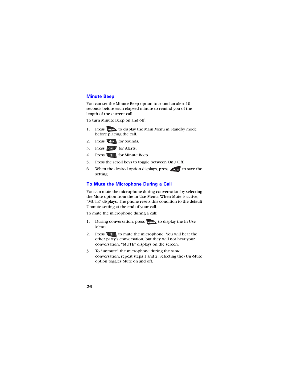 Minute beep, To mute the microphone during a call | Samsung SCH-3550 User Manual | Page 38 / 110