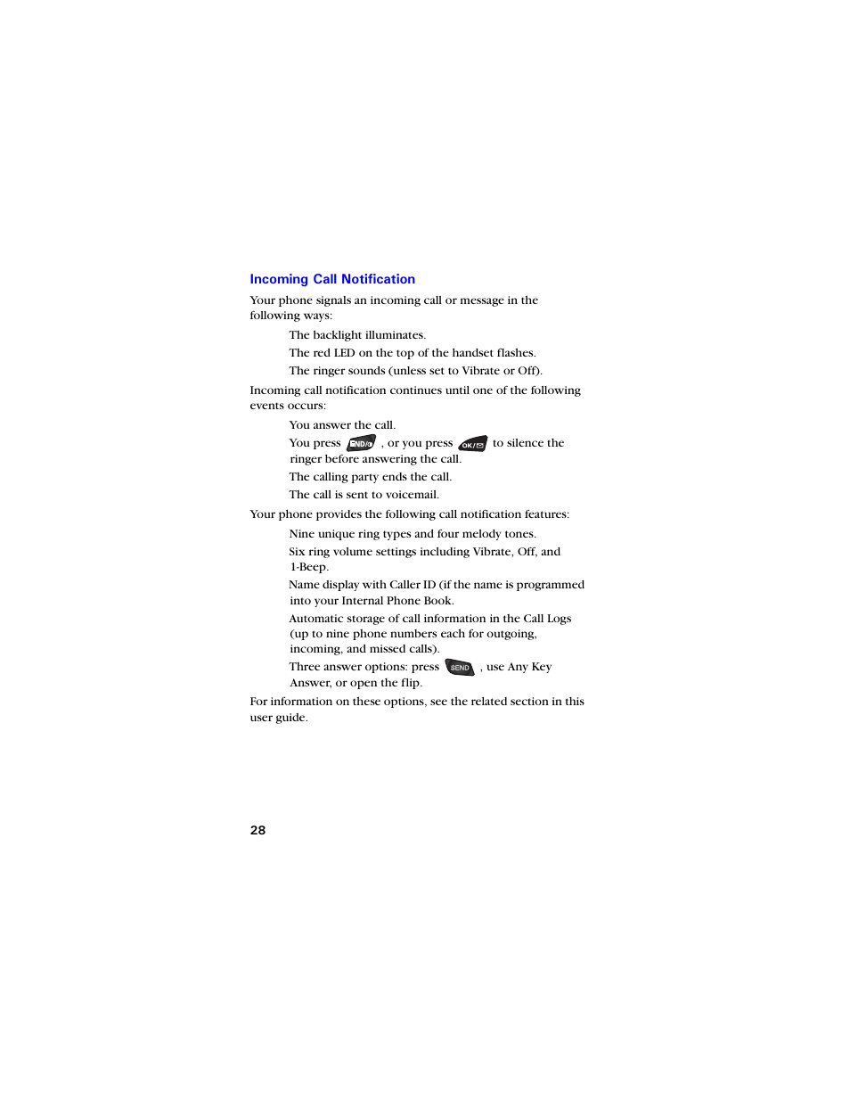 Incoming call notification, Incoming call notification 28 | Samsung SCH-3550 User Manual | Page 40 / 110
