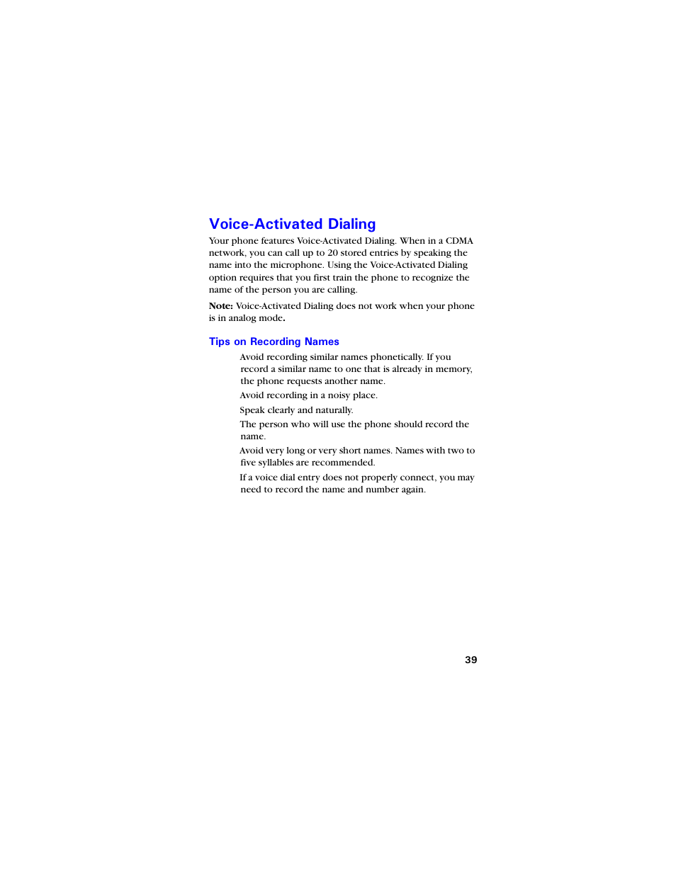 Voice-activated dialing, Tips on recording names, 8qkeg#evkxcvgf &kcnkpi | Tips on recording names 39 | Samsung SCH-3550 User Manual | Page 51 / 110