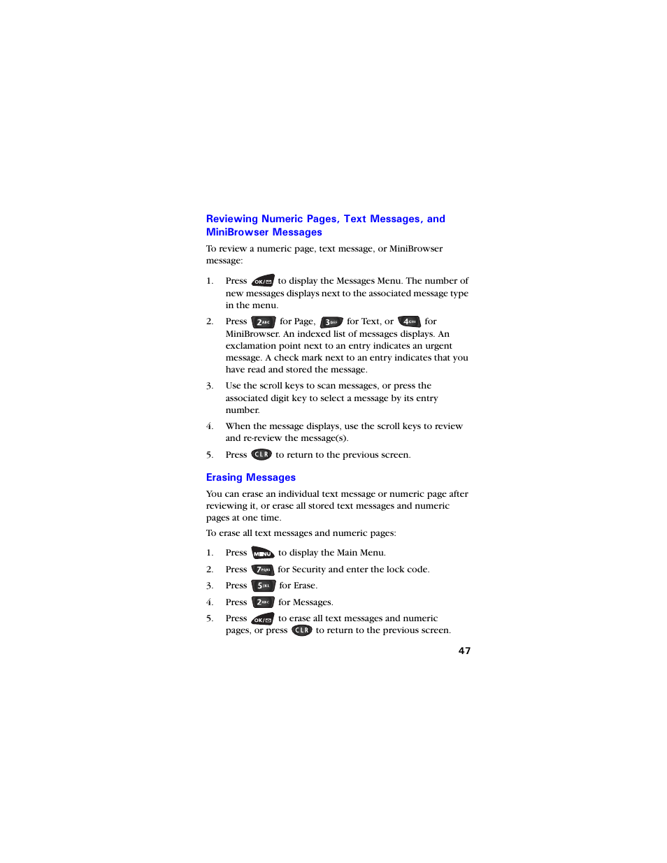 Erasing messages, Minibrowser messages 47, Erasing messages 47 | Samsung SCH-3550 User Manual | Page 59 / 110