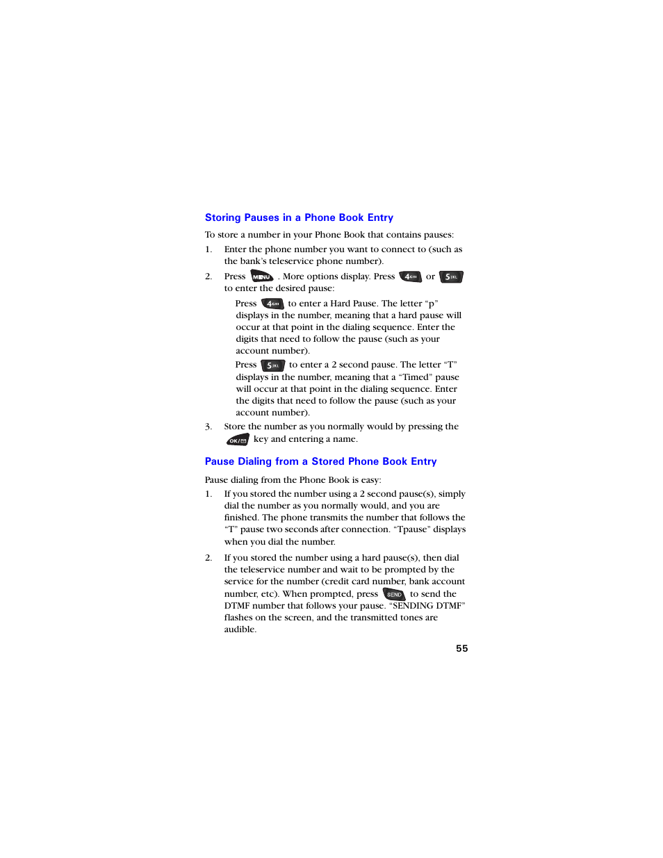 Storing pauses in a phone book entry, Pause dialing from a stored phone book entry | Samsung SCH-3550 User Manual | Page 67 / 110