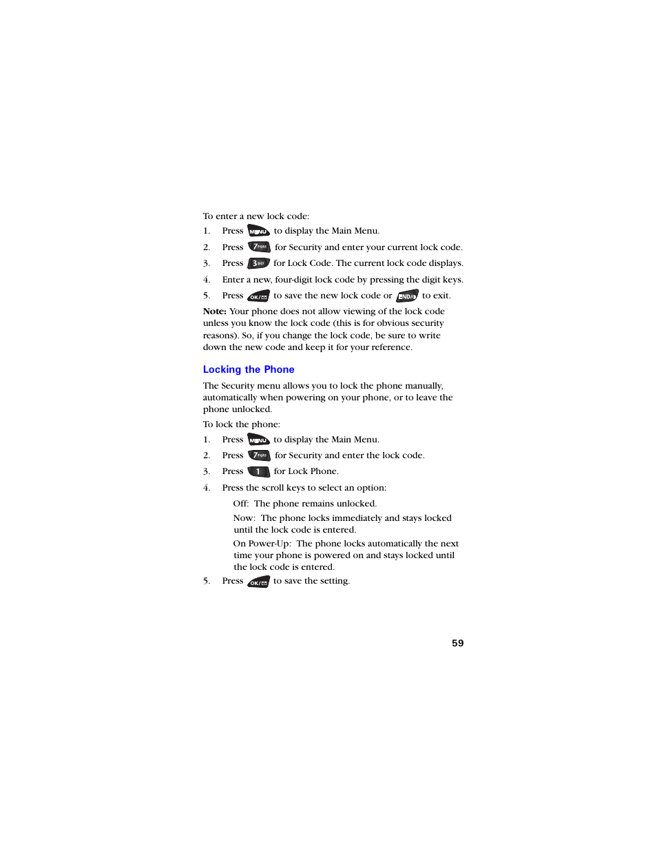 Locking the phone, Locking the phone 59 | Samsung SCH-3550 User Manual | Page 71 / 110