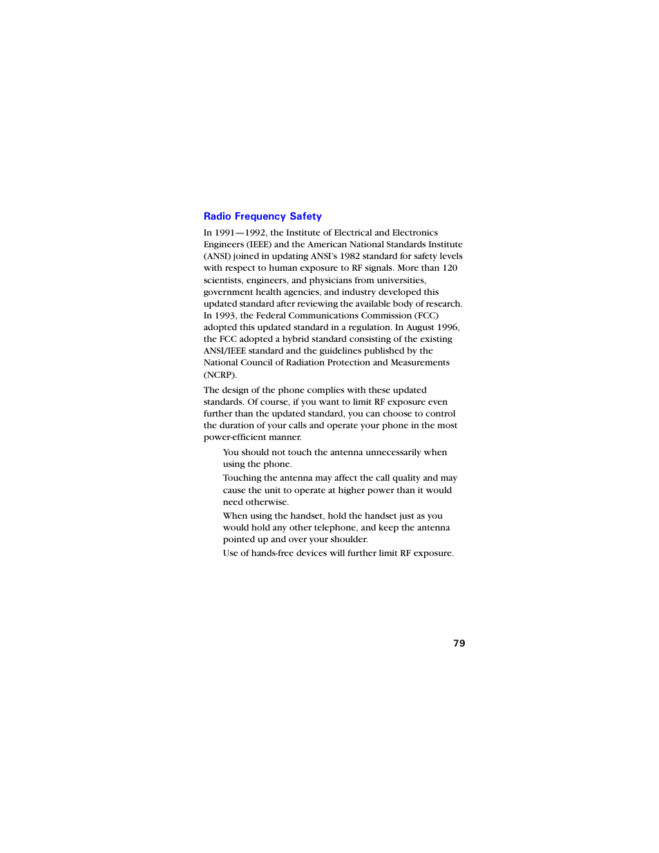Radio frequency safety, Radio frequency safety 79 | Samsung SCH-3550 User Manual | Page 91 / 110