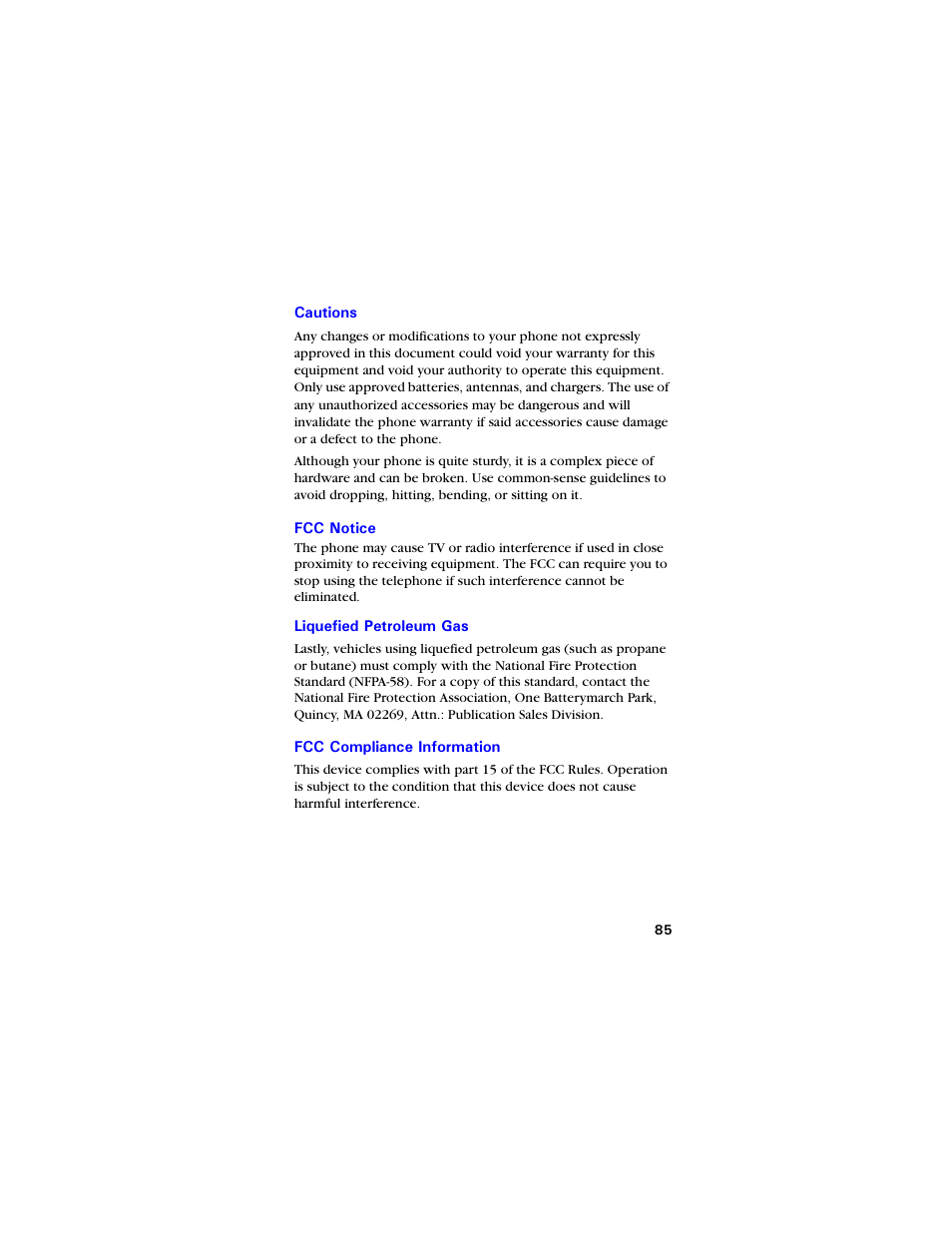 Cautions, Fcc notice, Liquefied petroleum gas | Fcc compliance information | Samsung SCH-3550 User Manual | Page 97 / 110