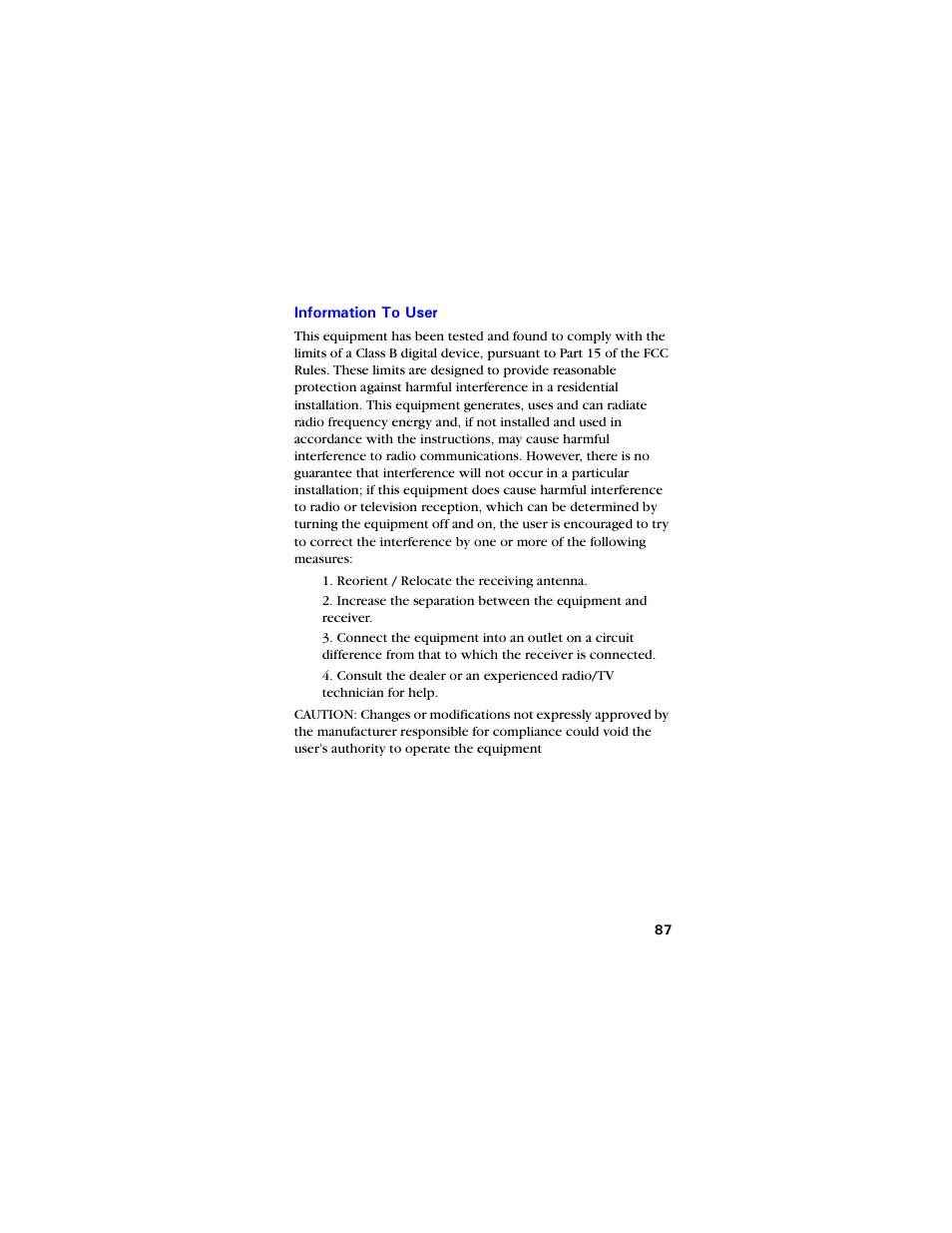 Information to user, Information to user 87 | Samsung SCH-3550 User Manual | Page 99 / 110