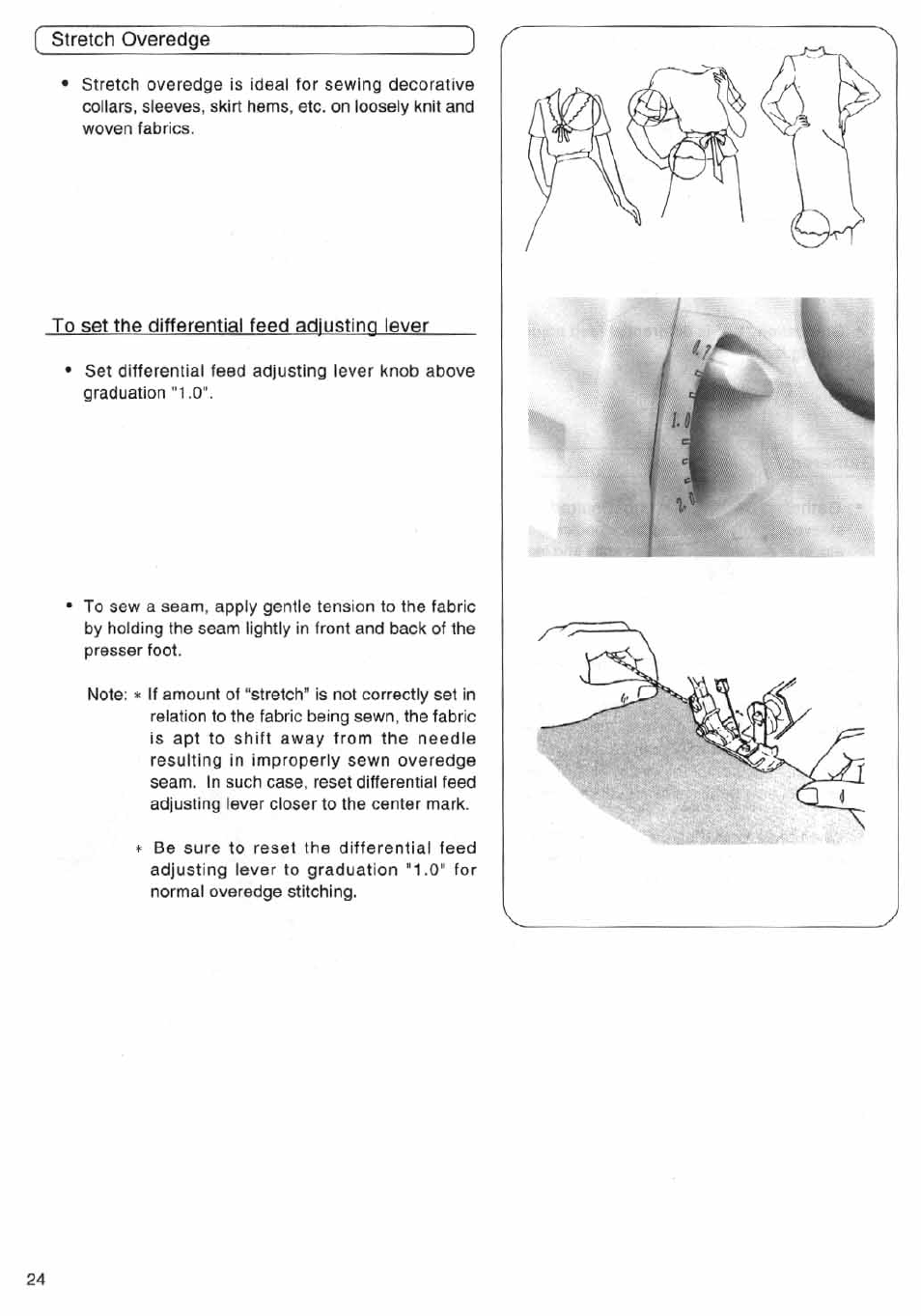 Stretch overedge, To set the differential feed adjusting lever | SINGER 14SH644 User Manual | Page 25 / 48