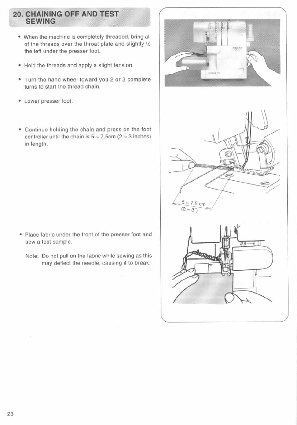 Chaining off and test sewing | SINGER 14SH644 User Manual | Page 29 / 48