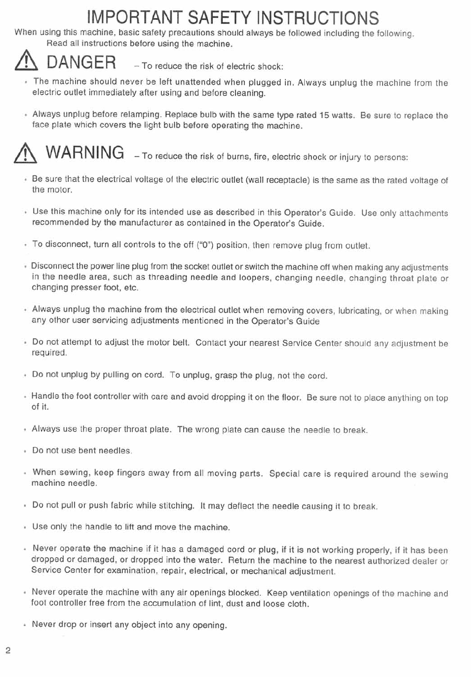 Important safety instructions, A danger, A warning | SINGER 14SH644 User Manual | Page 3 / 48