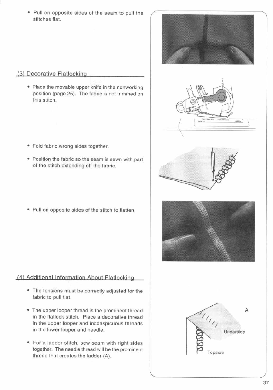 3) decorative flatlockino, F4) additional information about flatlocking | SINGER 14SH644 User Manual | Page 38 / 48