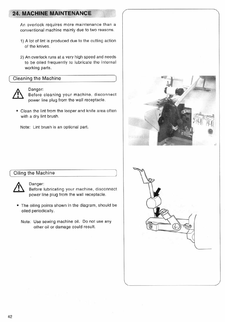 Machine maintenance, Oiling the machine, Cleaning the machine | SINGER 14SH644 User Manual | Page 43 / 48