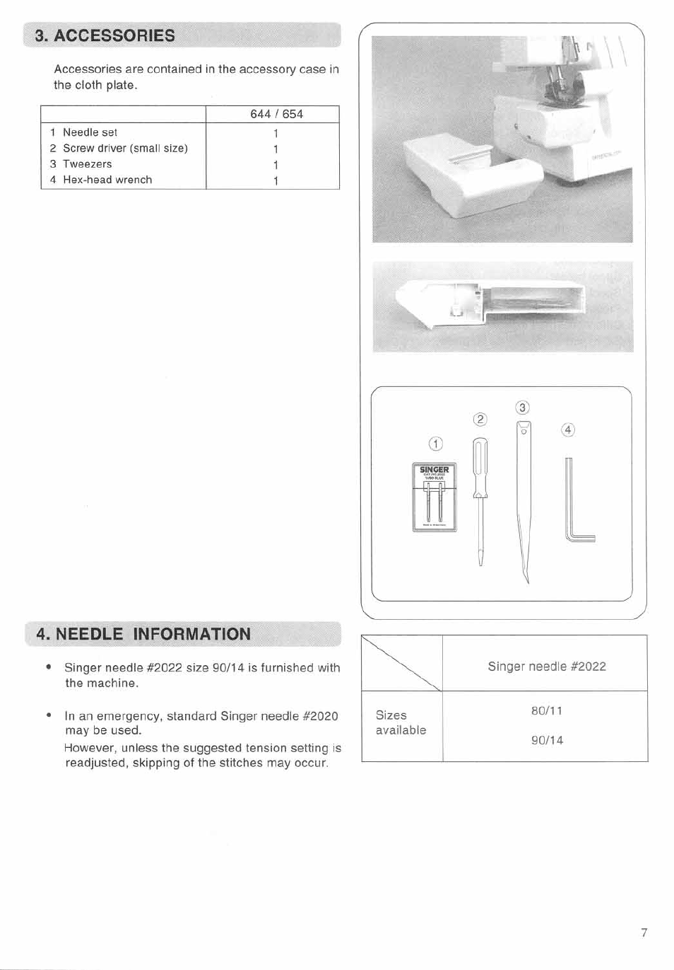 Accessories, Needle information | SINGER 14SH644 User Manual | Page 8 / 48