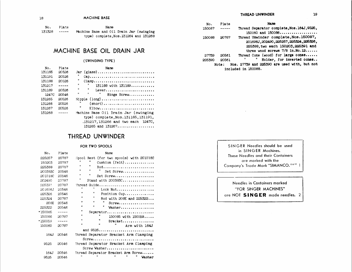 Machine base oil drain jar, Thread unwinder | SINGER 147-82 User Manual | Page 10 / 30